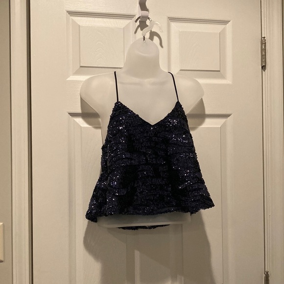 Lucy Paris navy blue sequin crop tank, XS - Picture 5 of 6